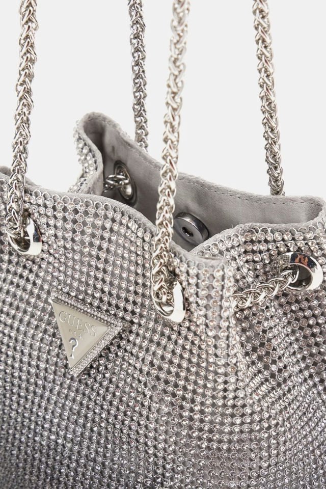 Guess Zalina Taşlı Mini El Çantası Gümüş