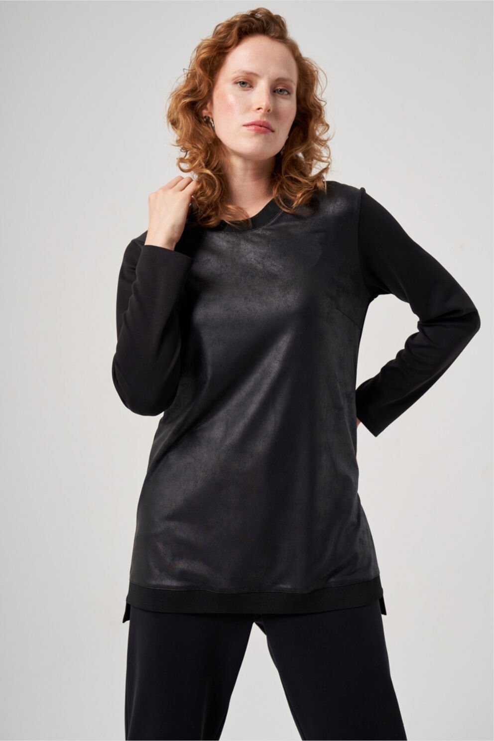 Mascara Deri Detaylı Siyah Renk Tunik