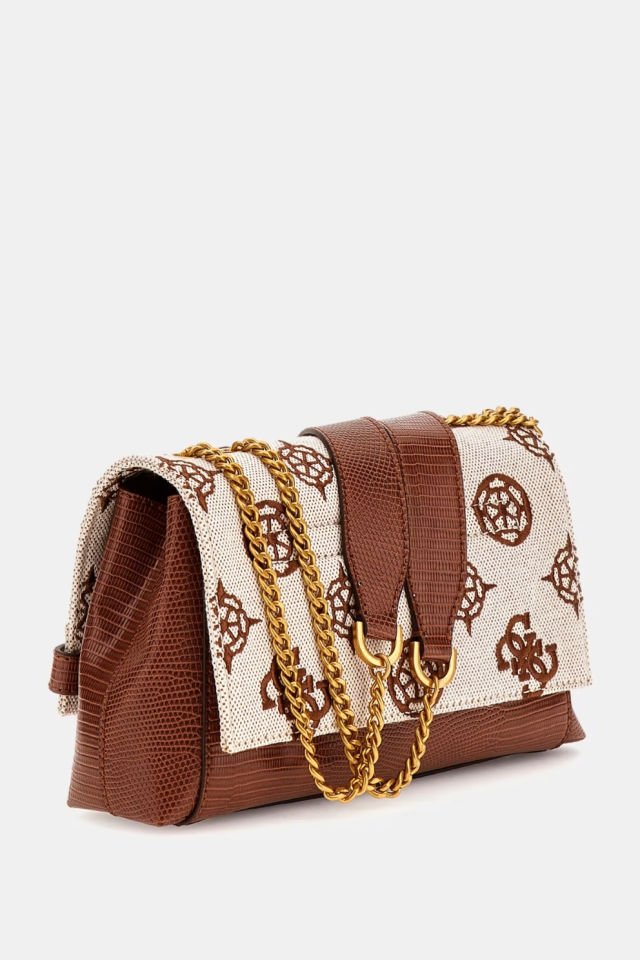 Guess Sestri 4G ve Peony Logolu Çapraz Çanta Kahverengi