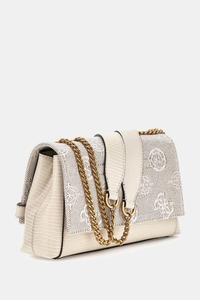 Guess Sestri 4G ve Peony Logolu Çapraz Çanta Krem