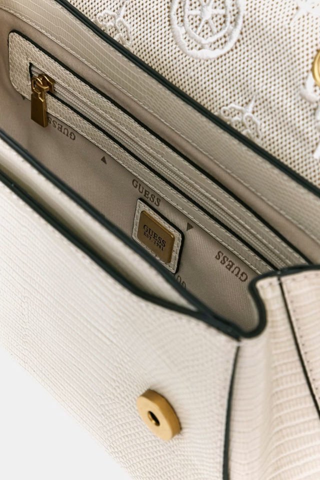 Guess Sestri 4G ve Peony Logolu Çapraz Çanta Krem