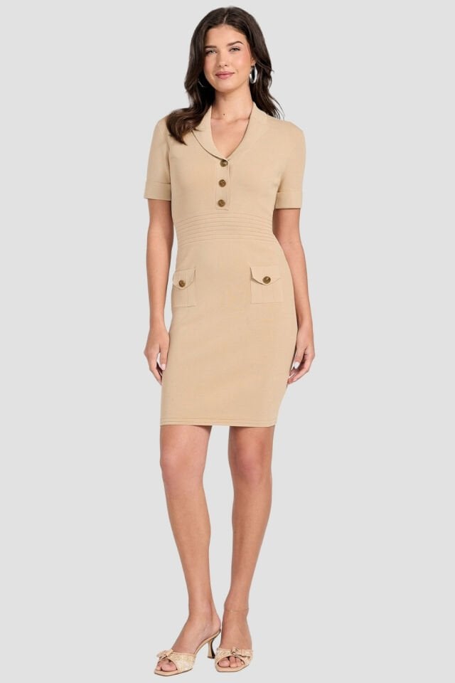 Guess Örme Elbise Slim Fit Bej