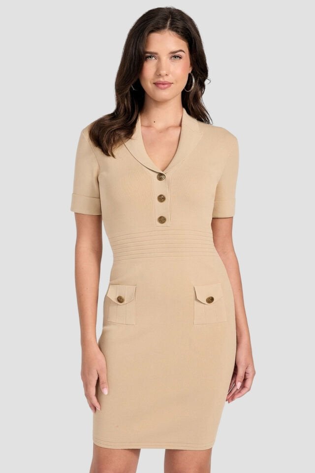 Guess Örme Elbise Slim Fit Bej