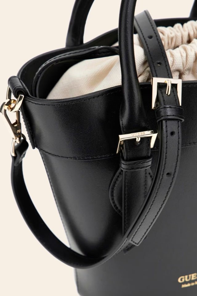 Guess Diana Deri Karışımlı Mini Kova Çanta Siyah
