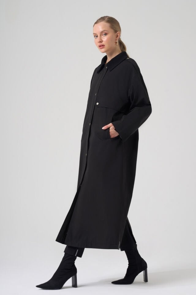 Mascara Kadife Yaka Siyah Trençkot