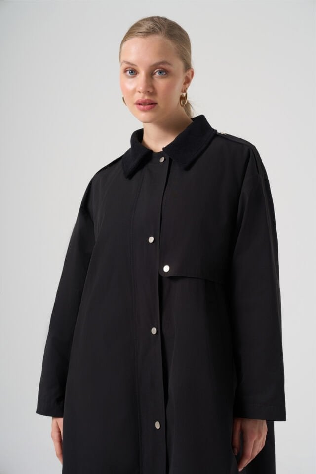 Mascara Kadife Yaka Siyah Trençkot