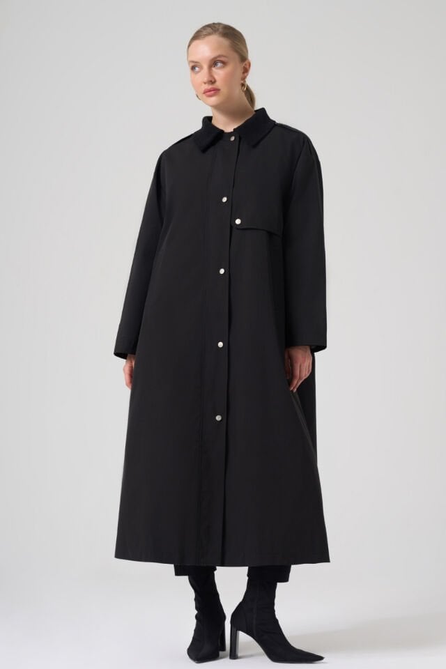 Mascara Kadife Yaka Siyah Trençkot