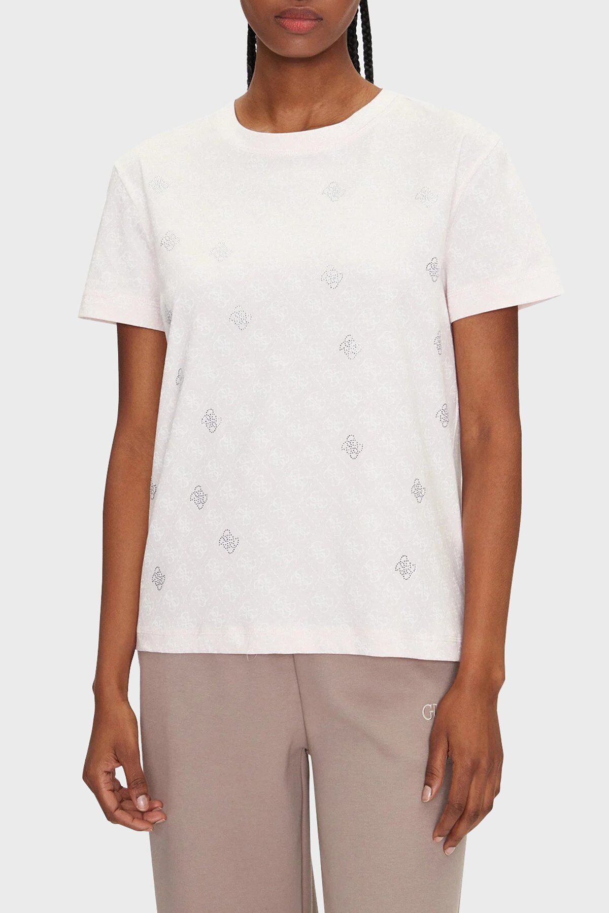 Chrysanta Tamamı 4G Logolu Pamuklu Regular Fit T Shirt  Açık Pembe