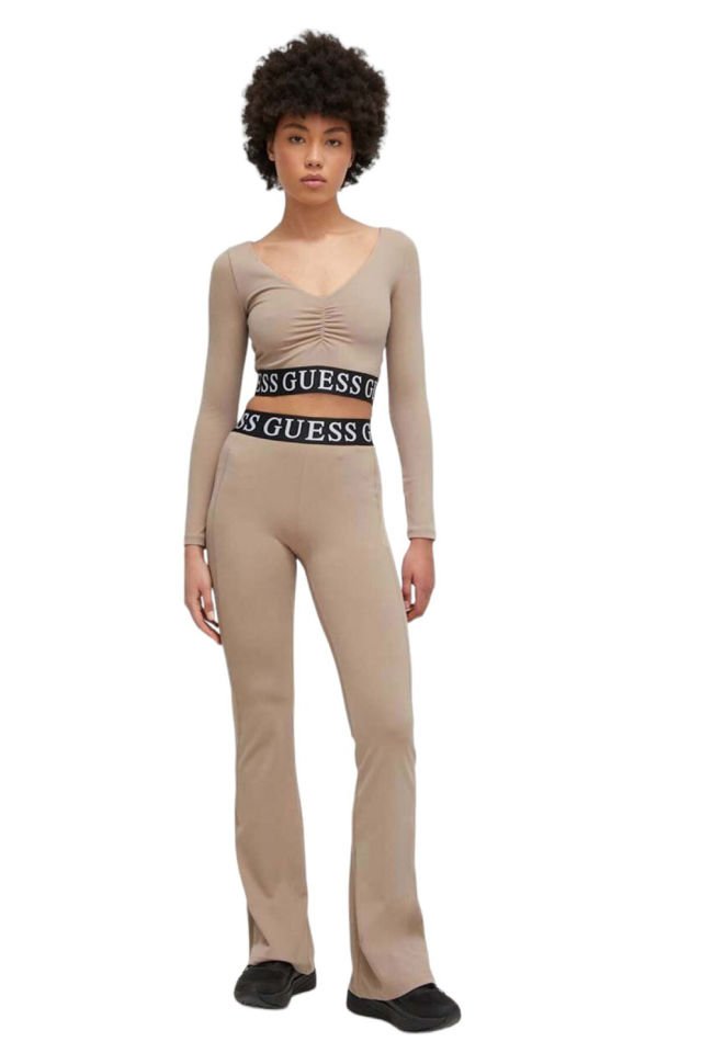 Guess Şerit Logolu İspanyol Paça Pantolon Bej
