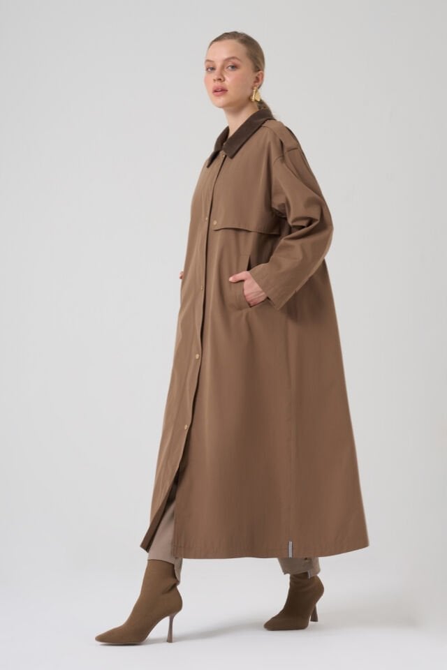 Mascara Kadife Yaka Toprak Trençkot