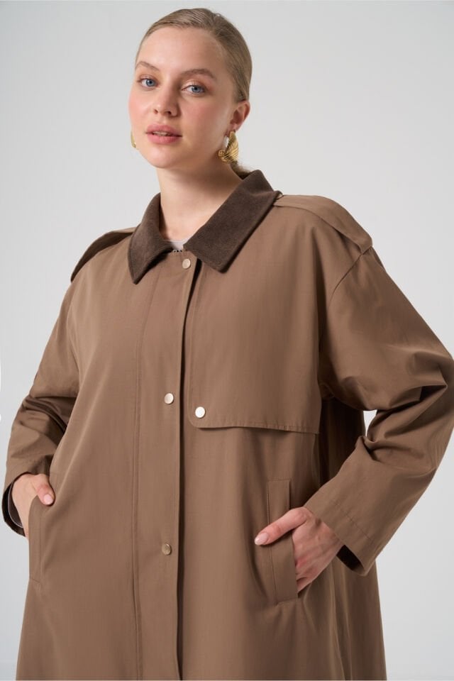 Mascara Kadife Yaka Toprak Trençkot