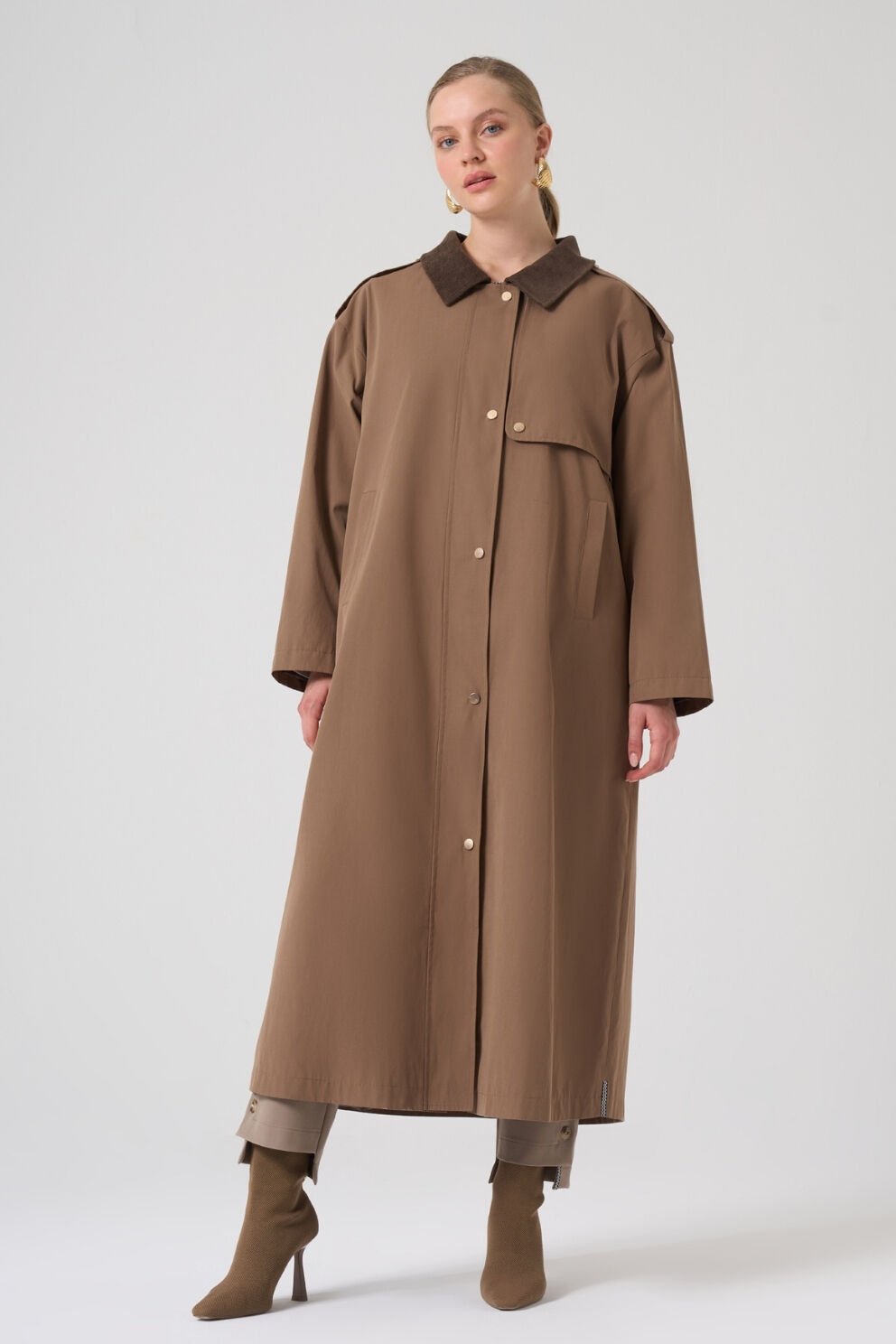 Mascara Kadife Yaka Toprak Trençkot