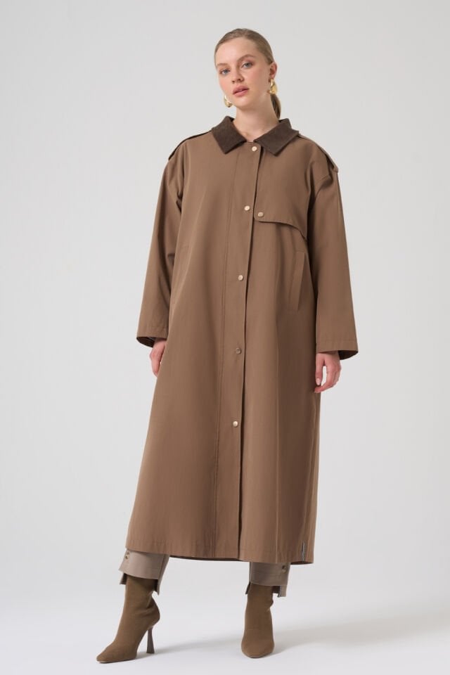 Mascara Kadife Yaka Toprak Trençkot