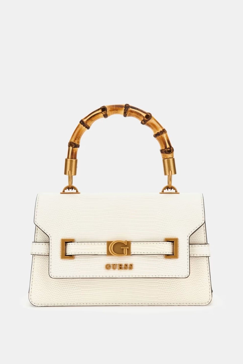 Guess Sibel Piton Desenli Mini El Çantası Beyaz