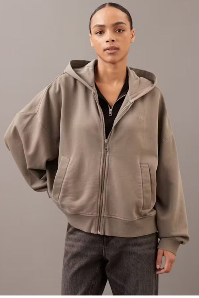 Calvin Klein Sırtı Desenli Logo Fermuarlı Kapşonlu