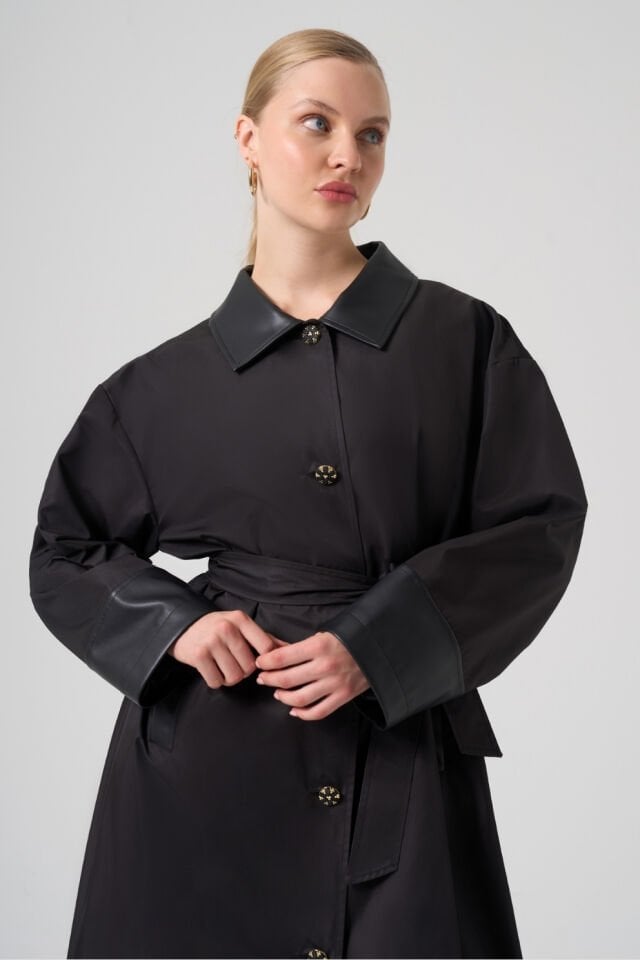 Mascara Pu-Deri Garnili Siyah Garnili Trençkot