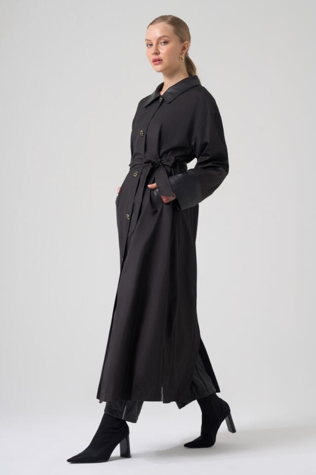 Mascara Pu-Deri Garnili Siyah Garnili Trençkot