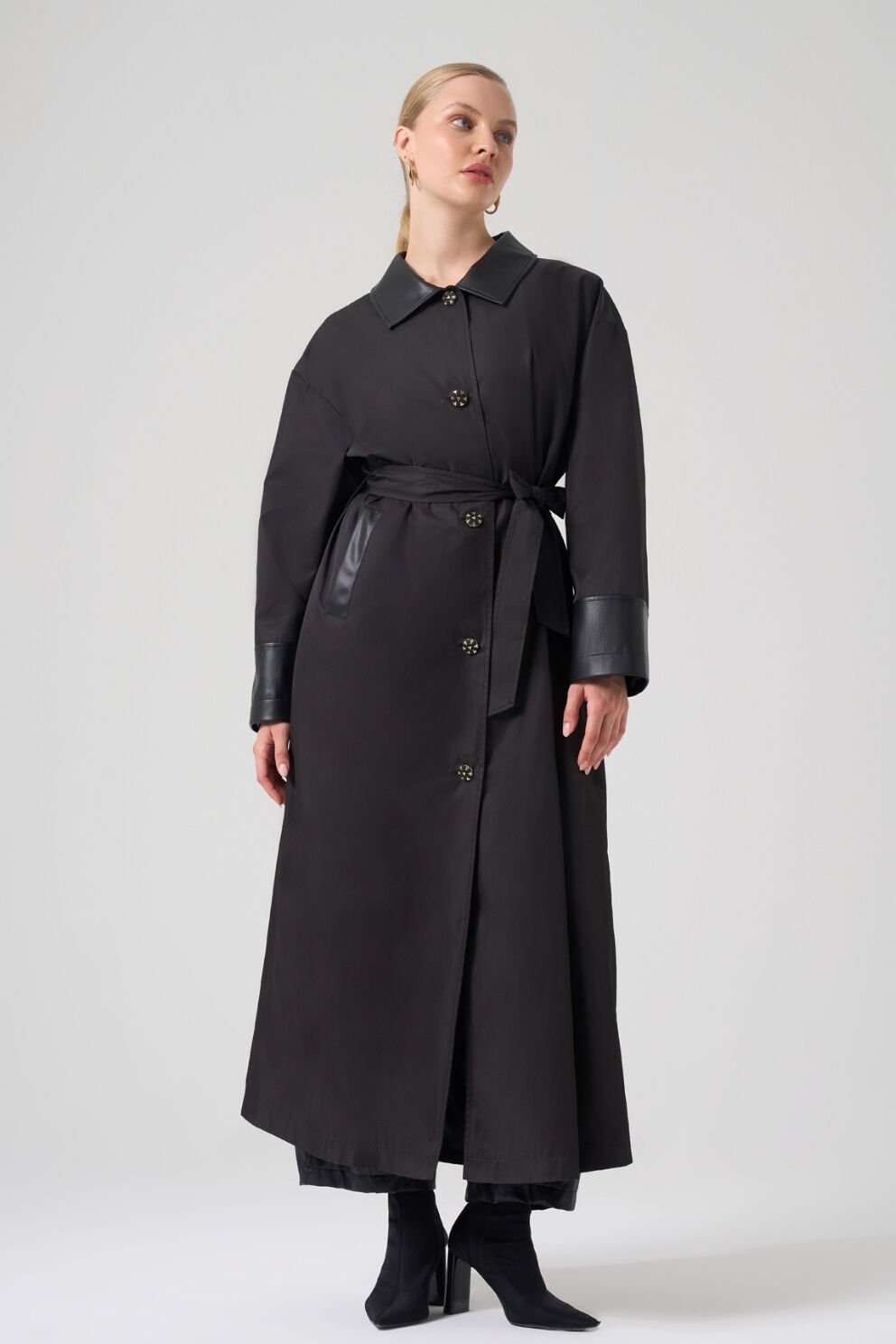 Mascara Pu-Deri Garnili Siyah Garnili Trençkot