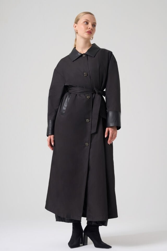 Mascara Pu-Deri Garnili Siyah Garnili Trençkot