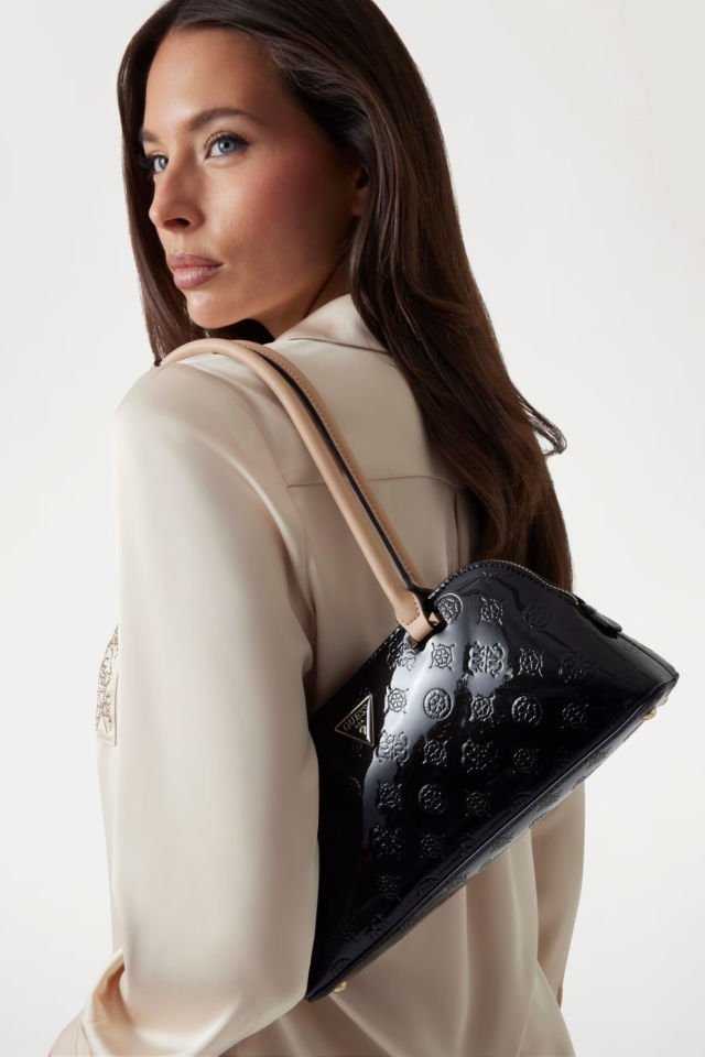 Guess Arnela 4G ve Peony Logolu Omuz Çantası Siyah