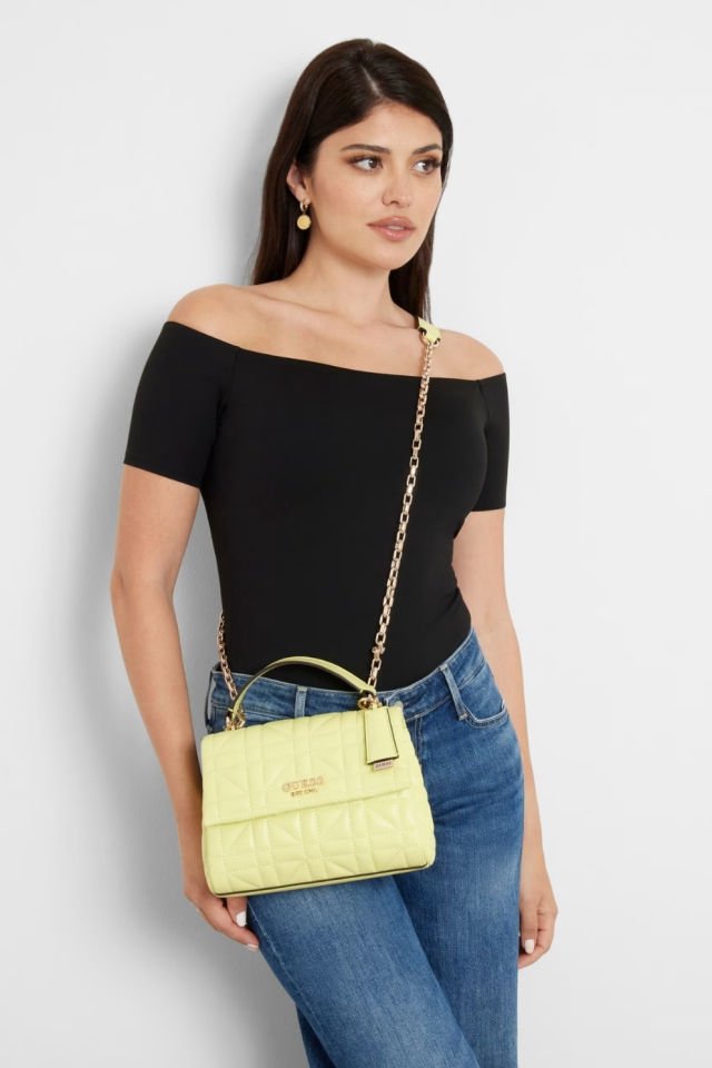 Guess Assia Kapitoneli Çapraz Çanta Floresan Yeşil