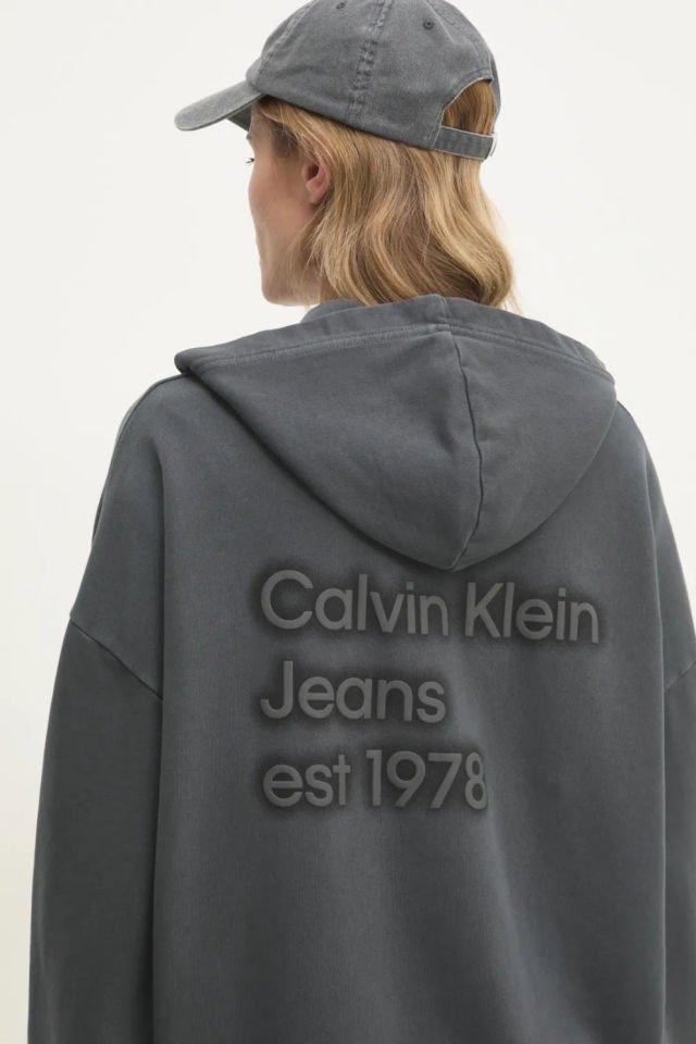 Calvin Klein Sırtı Desenli Logo Fermuarlı Kapşonlu