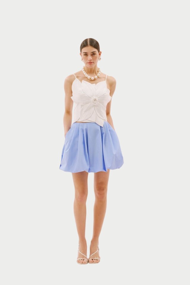 Roman Poplin Mini Balon Etek Mavi