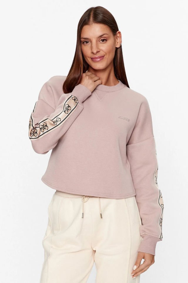 Guess Şerit Logolu Sweatshirt Bej