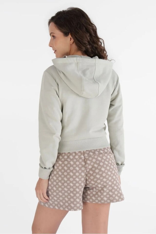 Guess Logolu Yapay Elmaslı Kapüşonlu Sweatshirt Gri