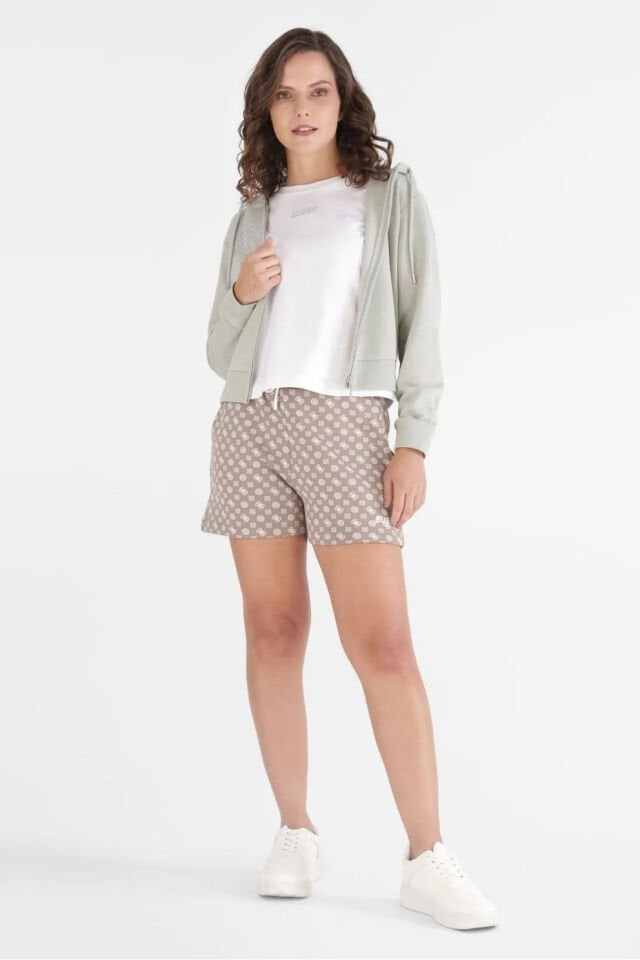 Guess Logolu Yapay Elmaslı Kapüşonlu Sweatshirt Gri