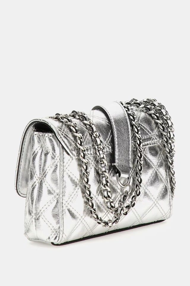 Guess Giully Lamine Mini Çapraz Çanta Gümüş