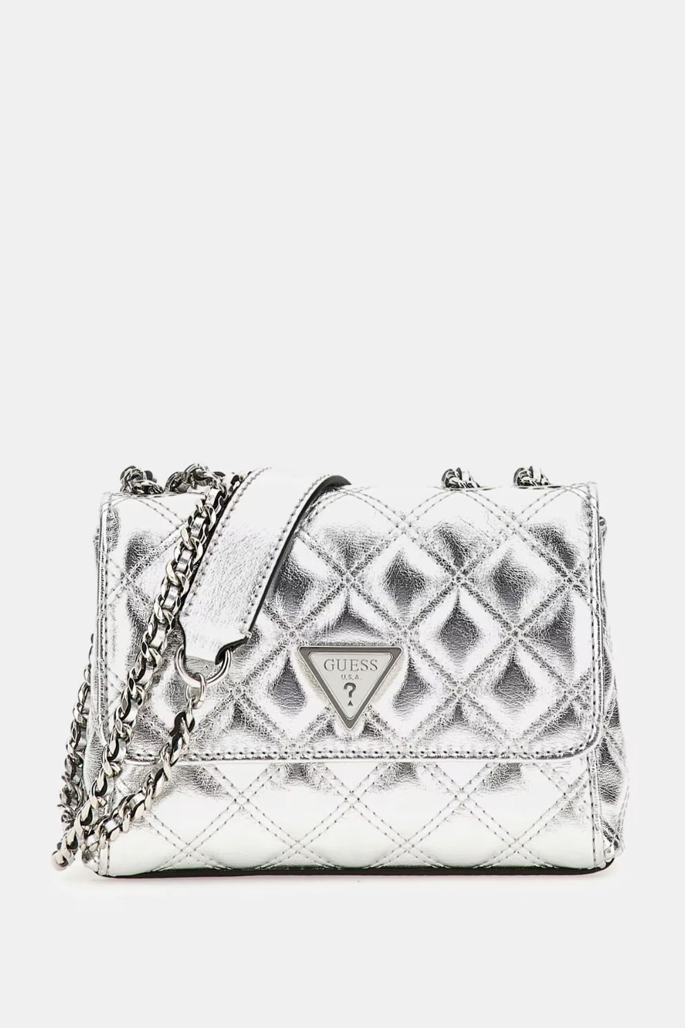 Guess Giully Lamine Mini Çapraz Çanta Gümüş