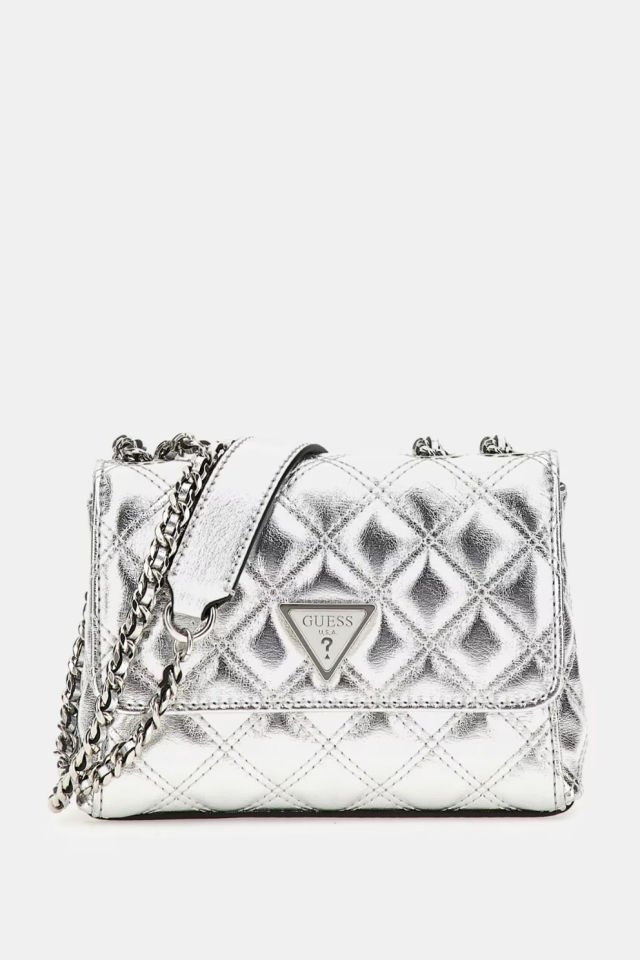 Guess Giully Lamine Mini Çapraz Çanta Gümüş