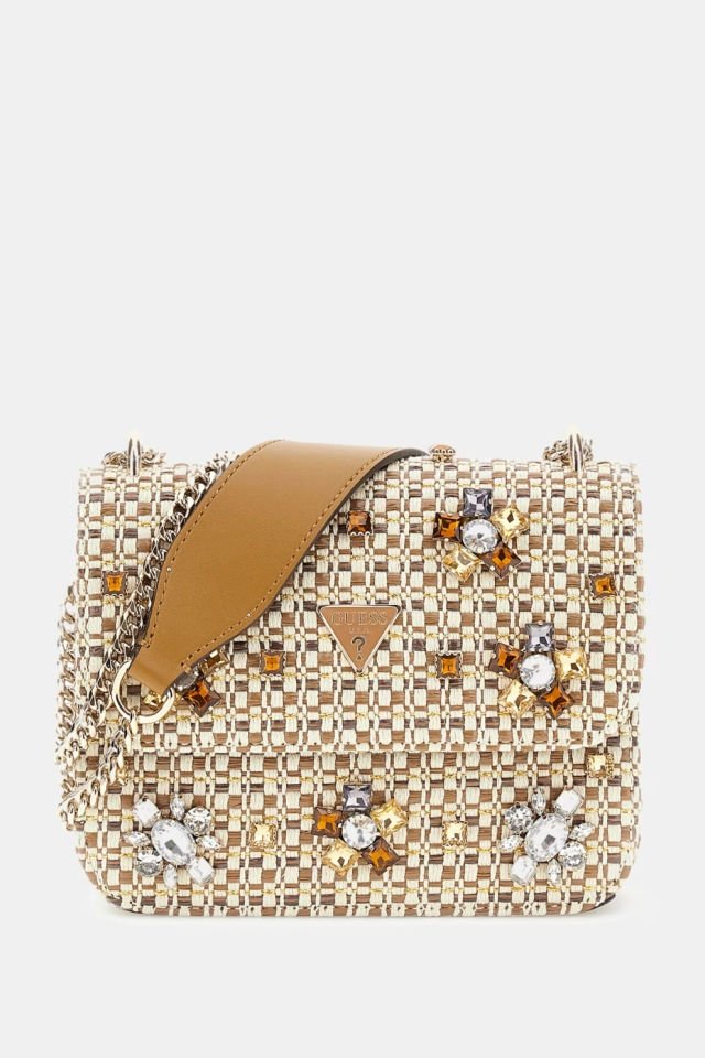 Guess Beauvoir Mücevher Detaylı Mini Çapraz Çanta Bej