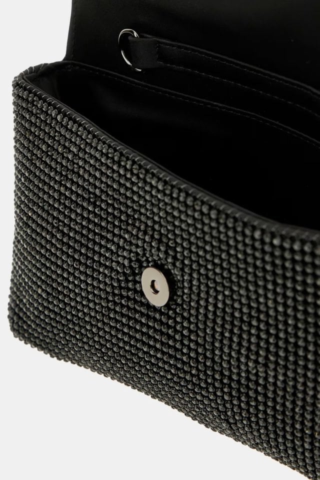 Guess Zalina Taşlı Mini Çapraz Çanta Siyah