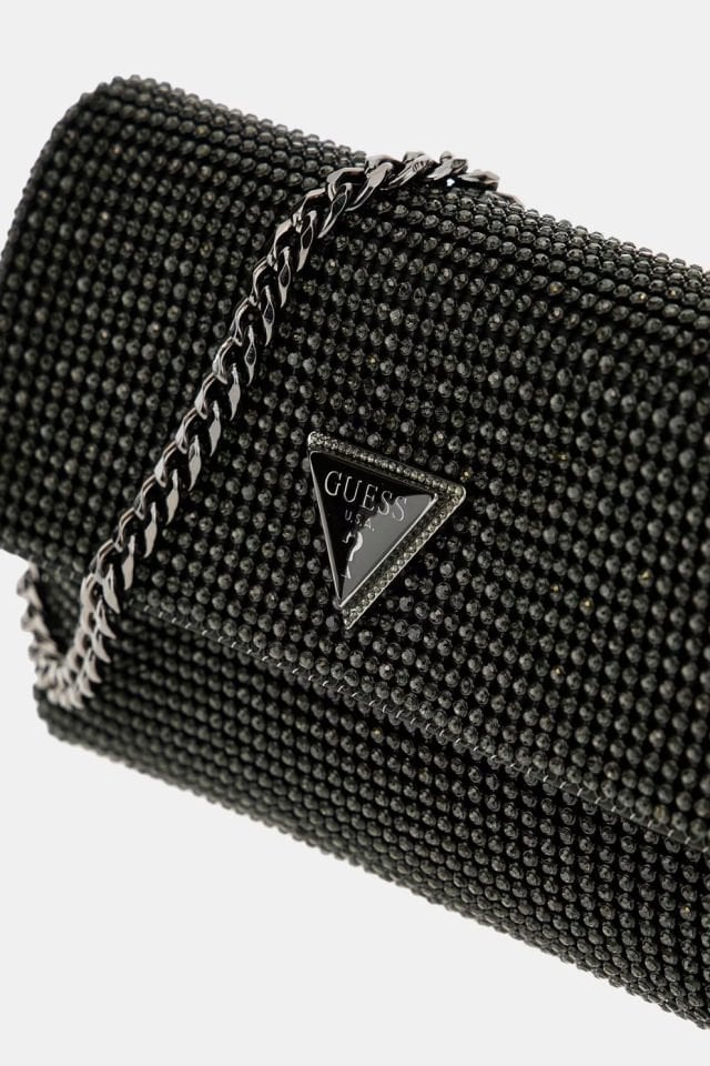 Guess Zalina Taşlı Mini Çapraz Çanta Siyah