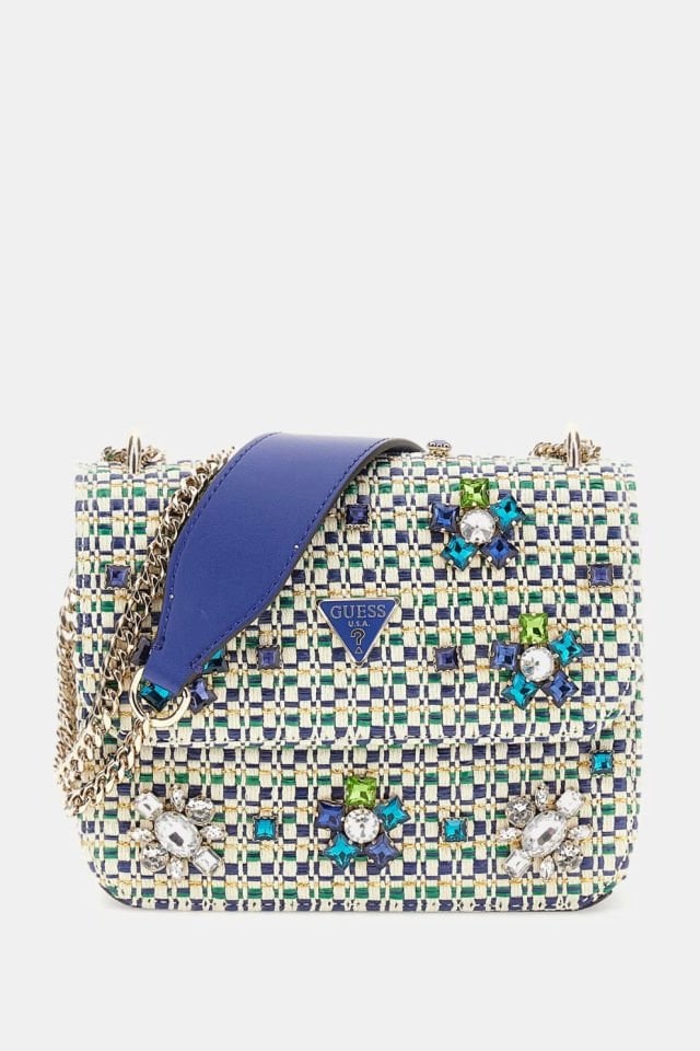 Guess Beauvoir Mücevher Detaylı Mini Çapraz Çanta Mavi