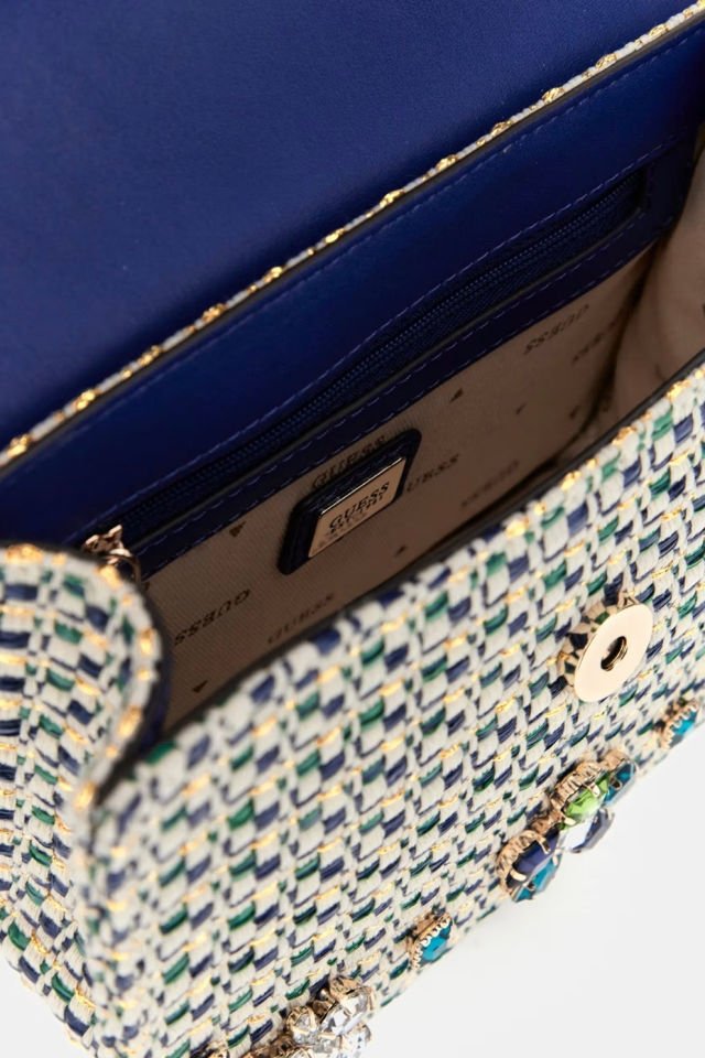 Guess Beauvoir Mücevher Detaylı Mini Çapraz Çanta Mavi
