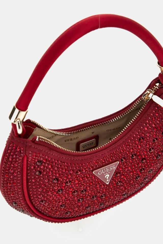 Guess Zalina Taşlı Mini Omuz Çantası Kırmızı