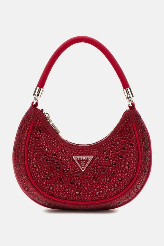 Guess Zalina Taşlı Mini Omuz Çantası Kırmızı