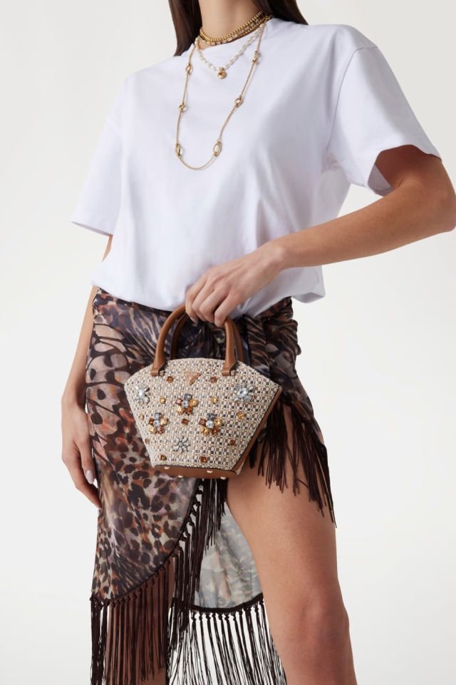 Guess Beauvoir Mücevher Detaylı El Çantası Bej