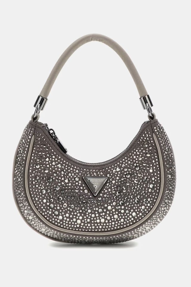 Guess Zalina Taşlı Mini Omuz Çantası Gümüş