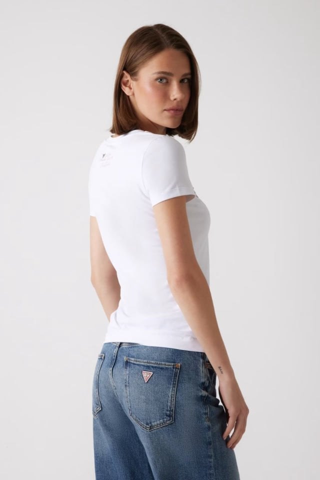 Guess Animalier Üçgen Logolu T-shirt Beyaz
