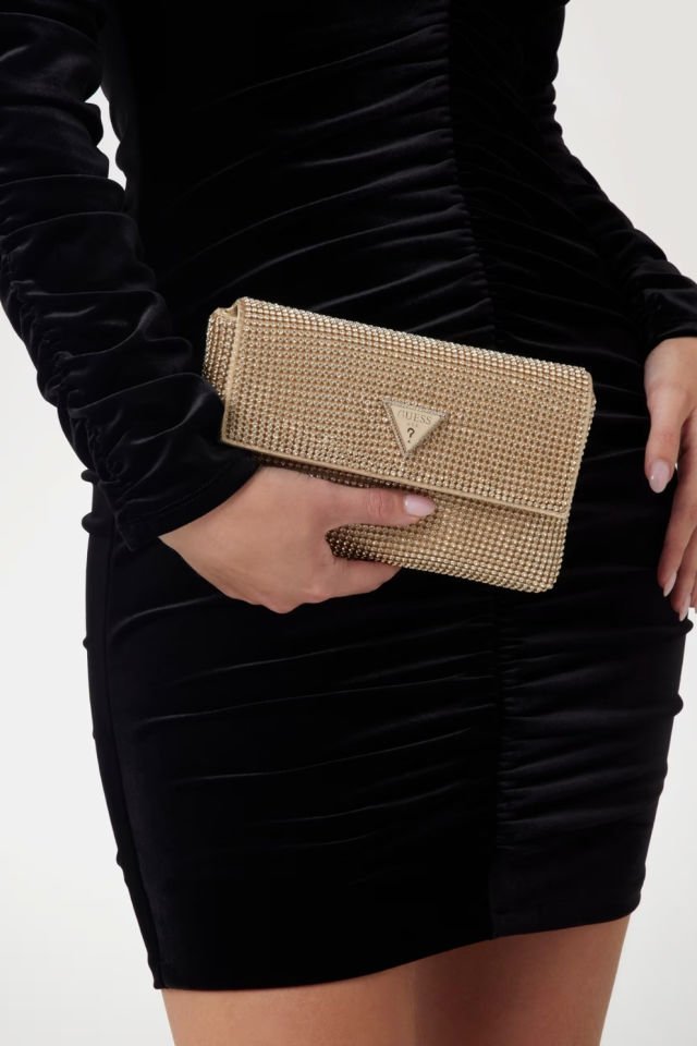 Guess Zalina Taşlı Mini Çapraz Çanta Altın