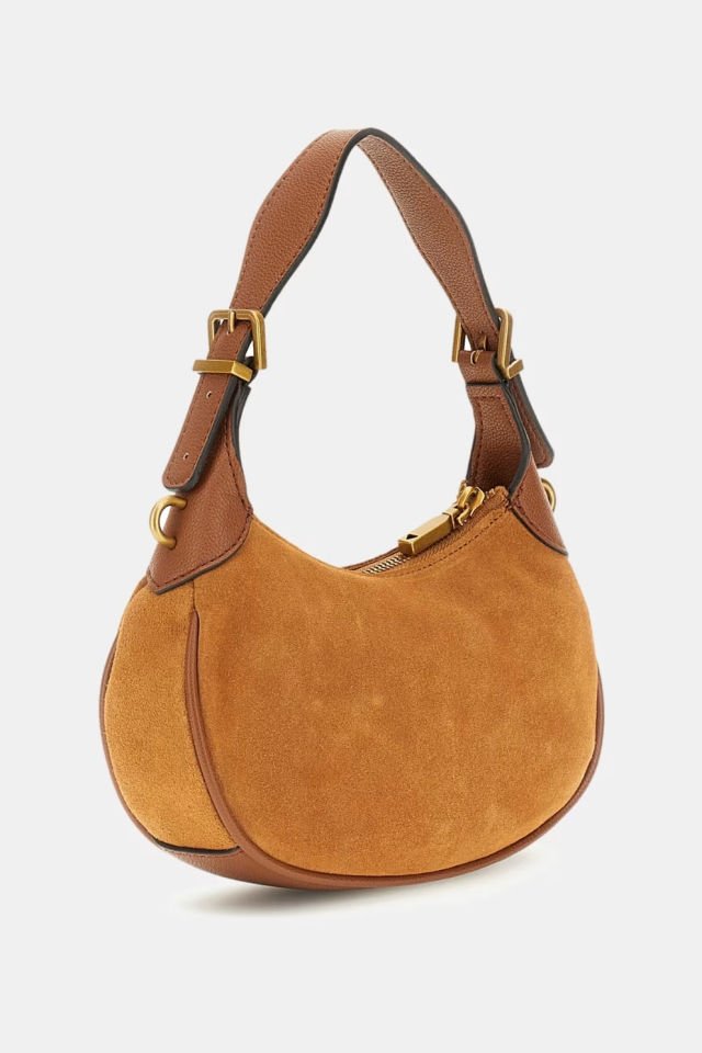 Guess Malva Süet Deri Mini Omuz Çantası Kahverengi