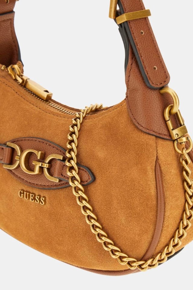 Guess Malva Süet Deri Mini Omuz Çantası Kahverengi