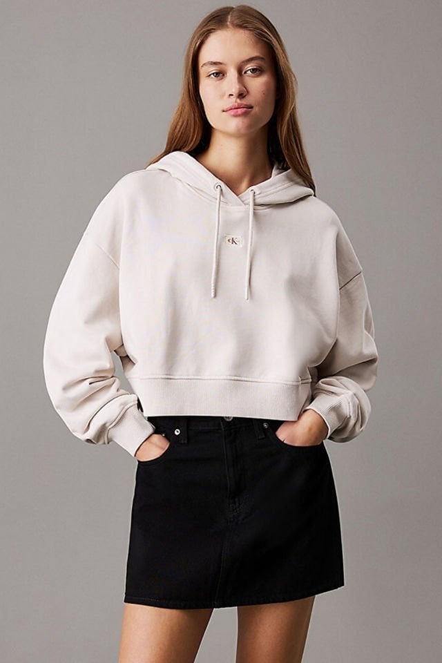 Calvin Klein Woven Label Hoodie Bej
