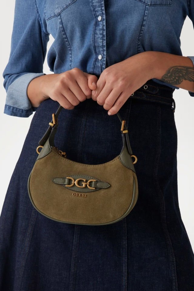 Guess Malva Süet Deri Mini Omuz Çantası Yeşil