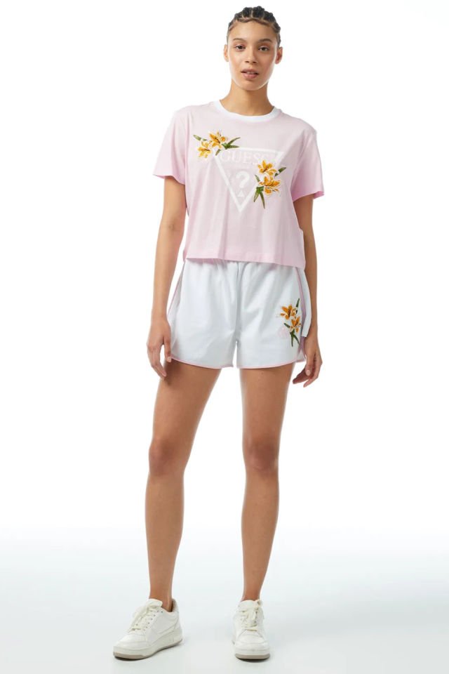 Guess Çiçek Desenli Nakış İşlemeli Şort Beyaz