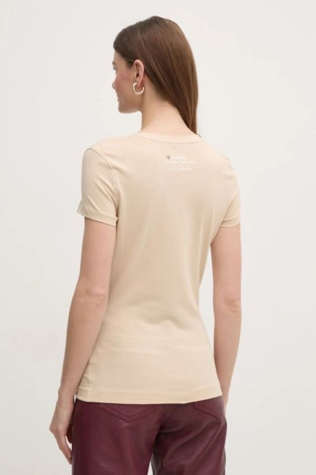 Guess Animalier Üçgen Logolu T-shirt Bej